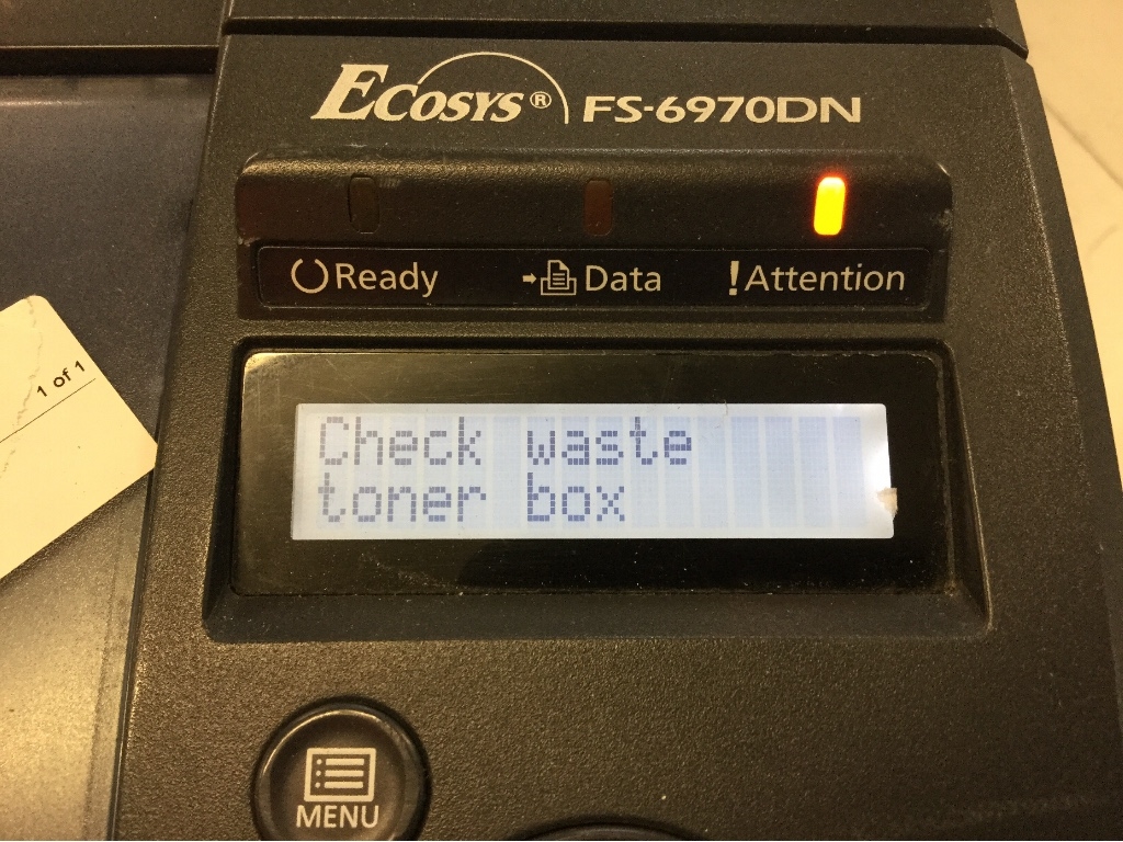 Printer, Kyocera FS-6970DN, Unit Powers On "Check Toner Box" Sold As Is. [92941+5]