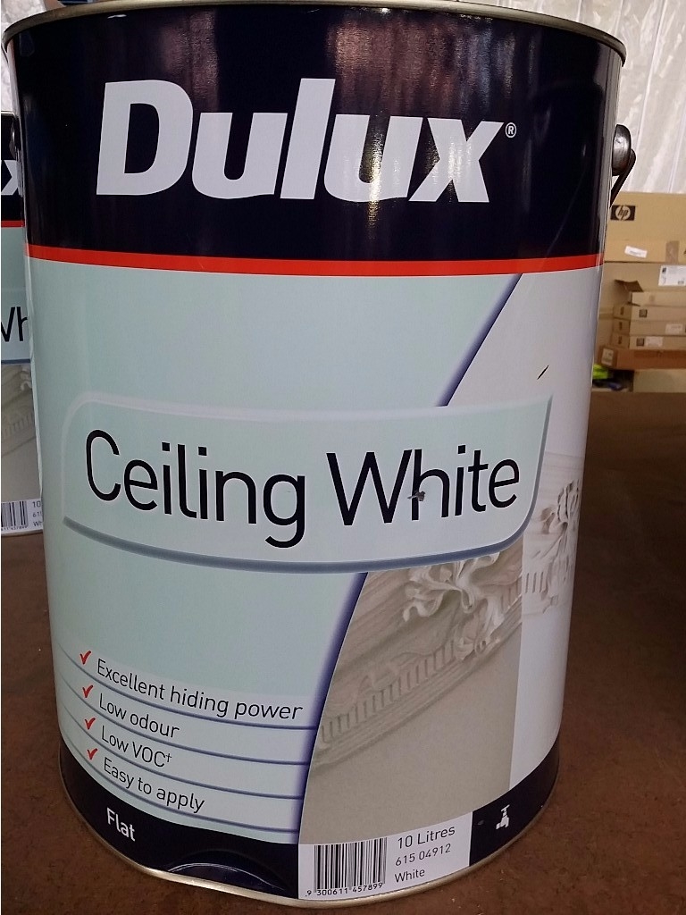 Dulux Ceiling White Flat Paint 10 Litre Can Water Base 94234 77