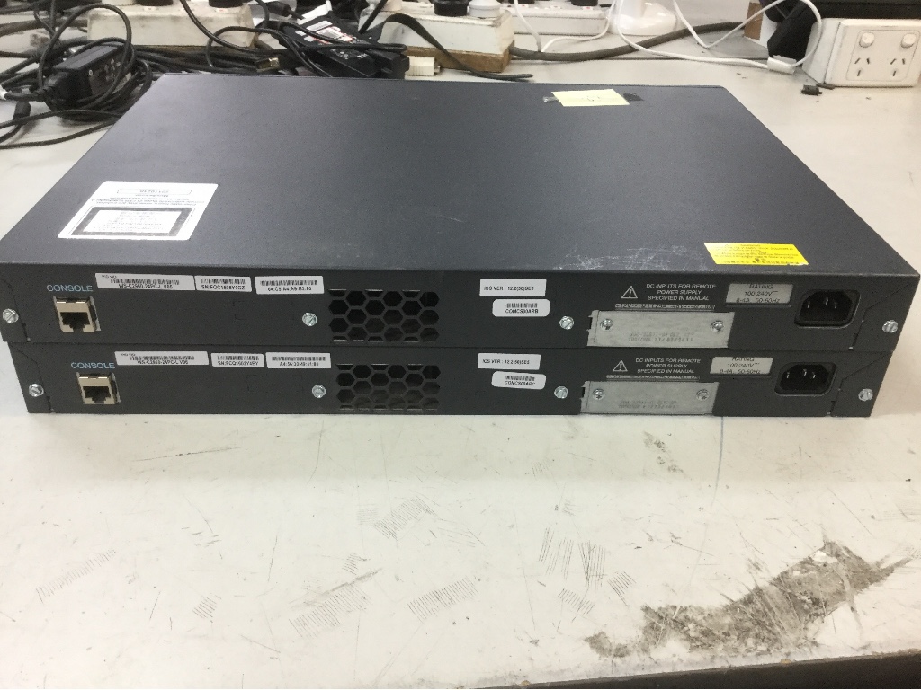 Quantity of 2x Routers, Cisco Catalyst 2960 Series PoE-24, Sold As Is