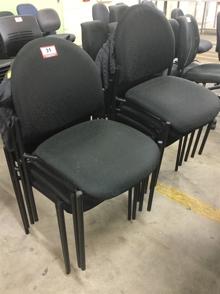 Stackable Office Chairs, Black Fabric, Quantity of 9