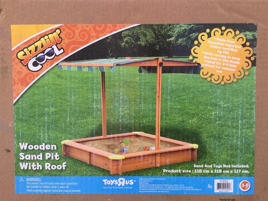 Wooden Sand Pit with Roof, 118 x 118 x 117cm, In Box