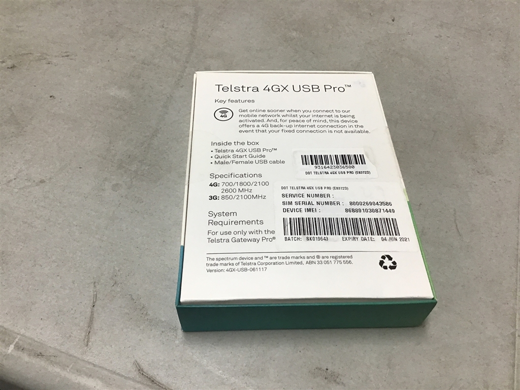 Telstra 4GX USB Pro, Mobile Broadband USB, Sealed Pack, Not Tested