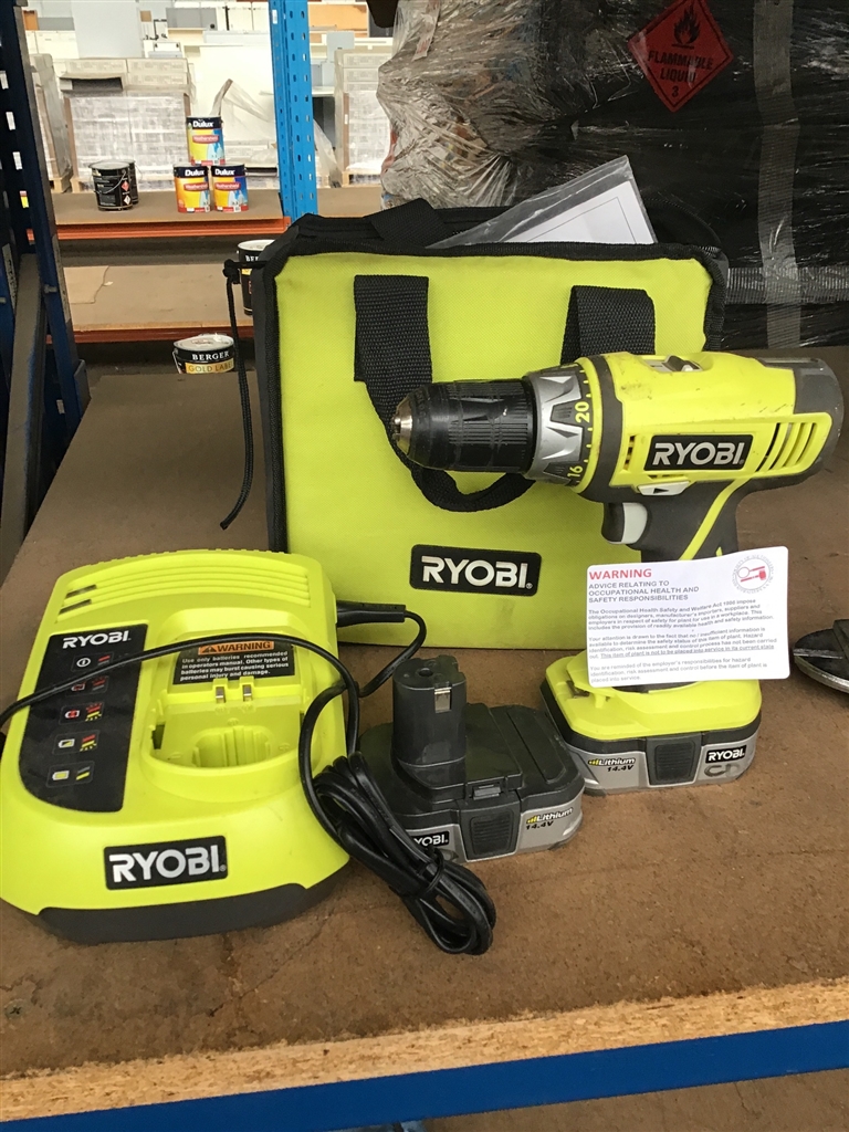 Ryobi 14.4 V Cordless Drill with 2 Batteries , Battery Charger and Carry Bag