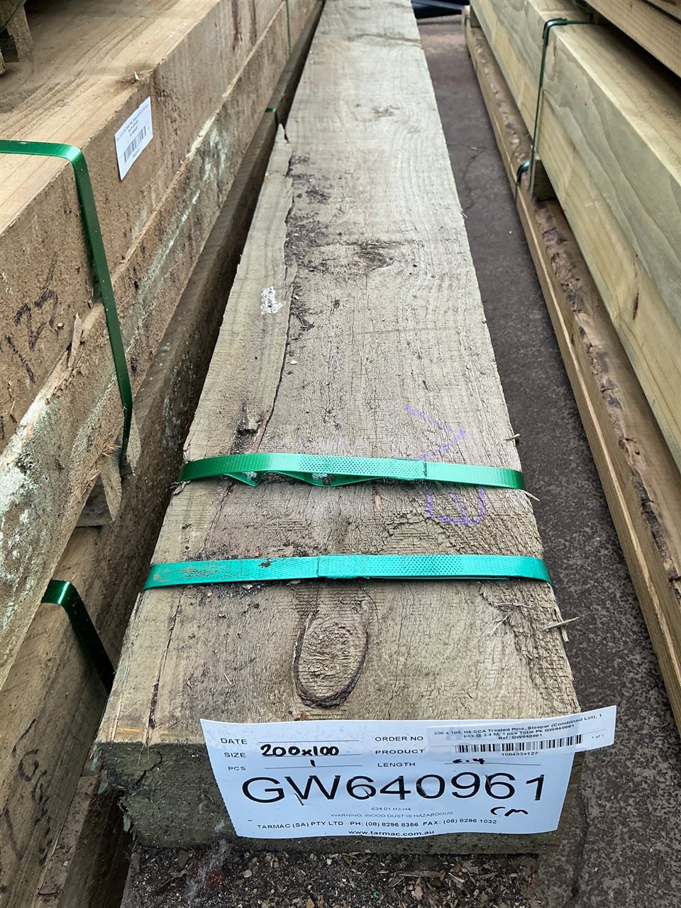 200 x 100, H4 CCA Treated Pine, Sleeper , 1 Pcs @ 2.4 M, 1 Pcs Total PK# GW640961