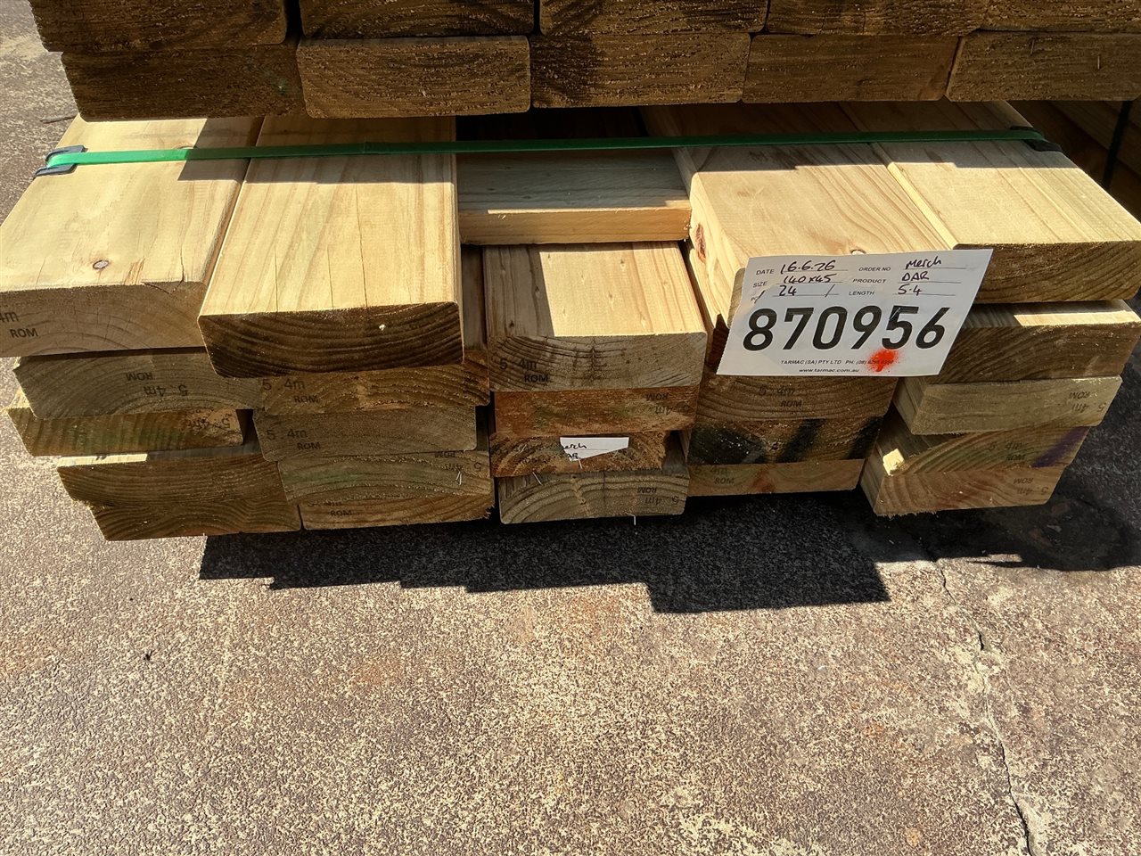 140 x 45, CCA Treated Pine, Merch, 24 pcs @ 5.4 M, 129.6 Lin Metres Total Pk 870956