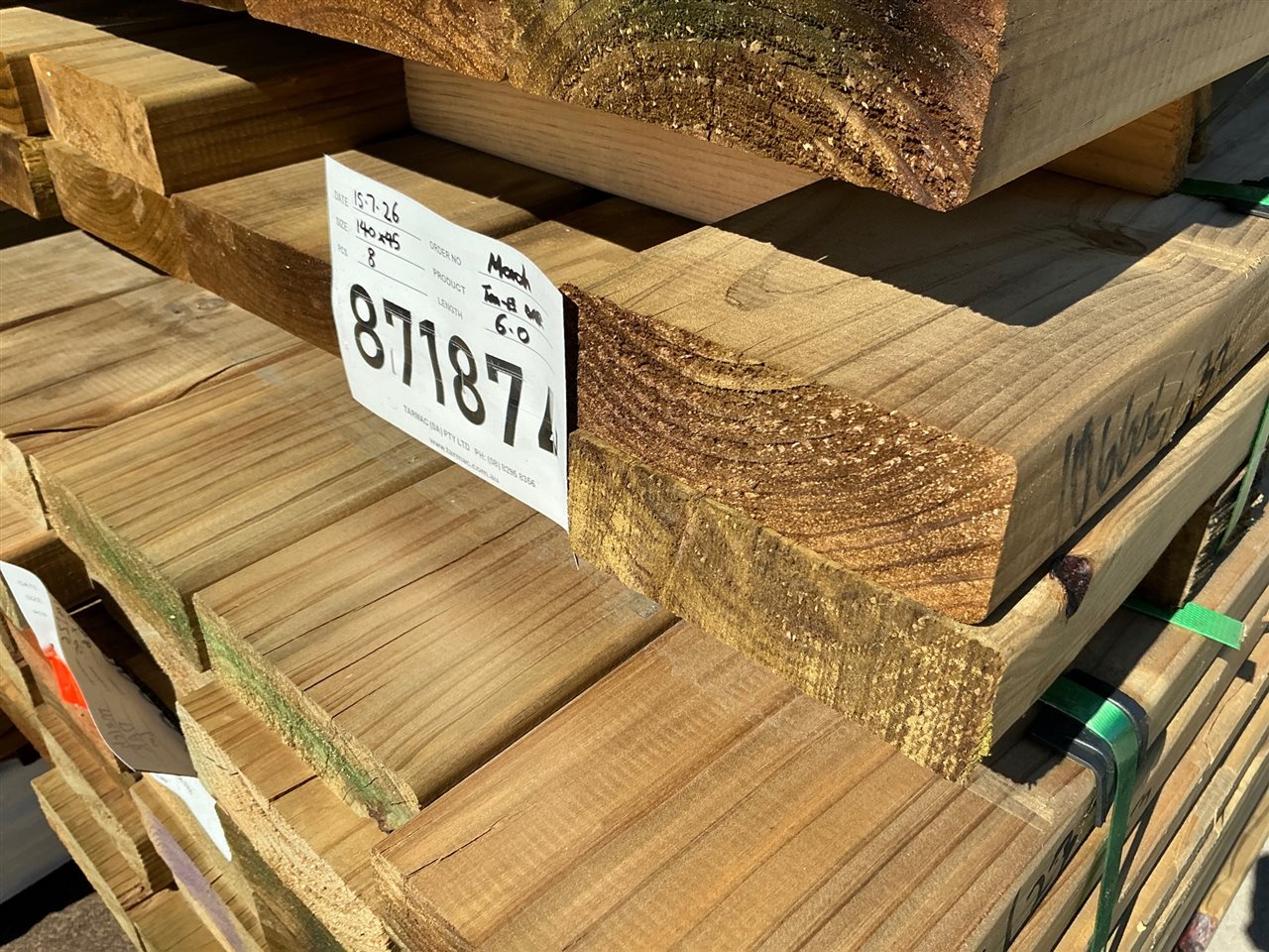 140 x 45, Tan-E Green Pine, Merch, 8 pcs @ 6.0 M, 48 Lin Metres Total Pk 871874