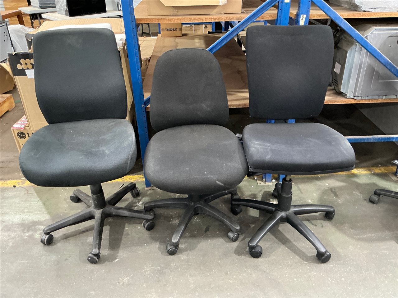Office Chairs, No Arms, Adjustable, Black Fabric, Quantity of 3