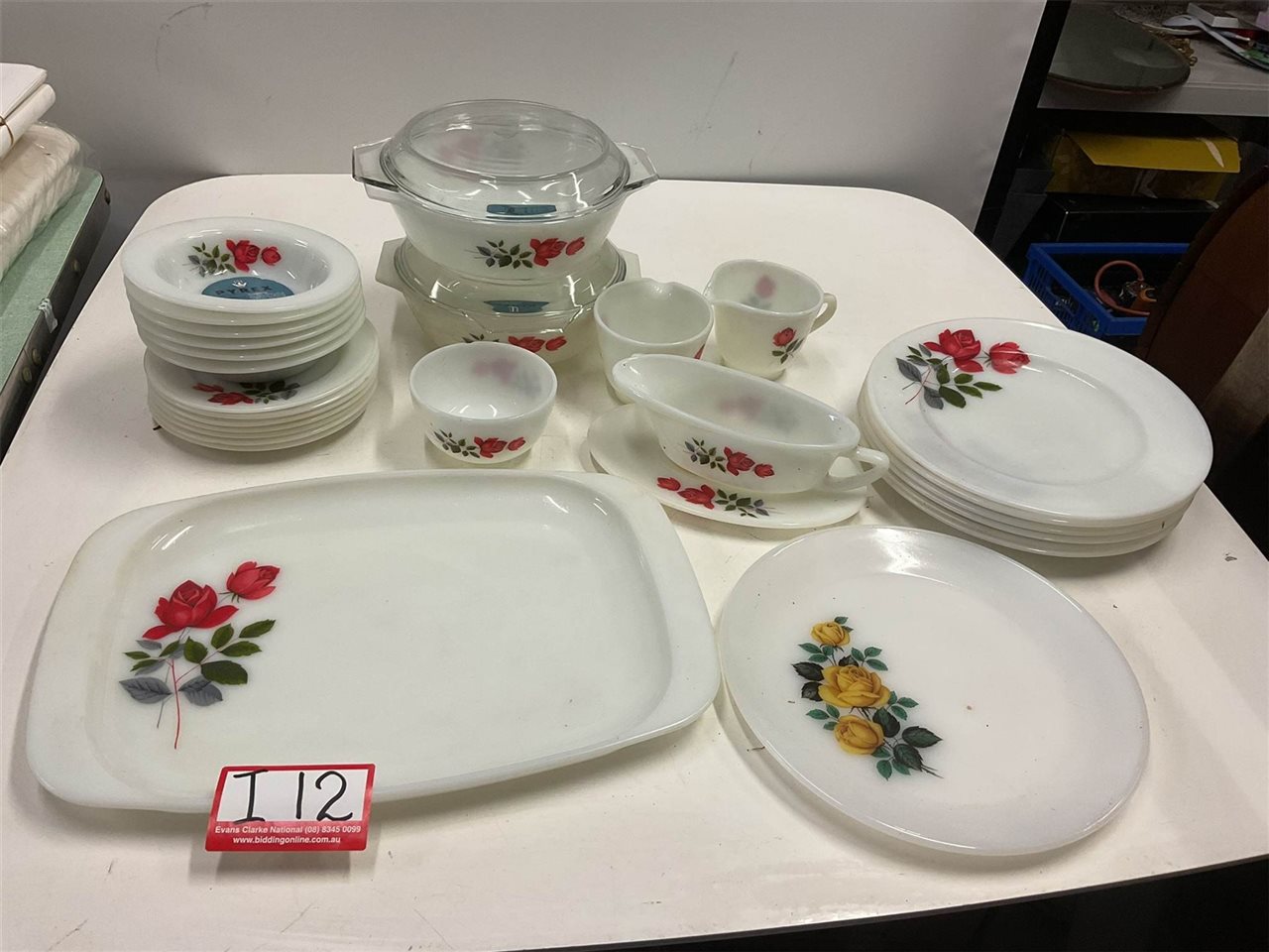 Pyrex Platter, Casseroles, Gravy Boat, Dinner Plates, Jugs And Sugar Bowl, June Rose Design Made By Jaj Jobling, England