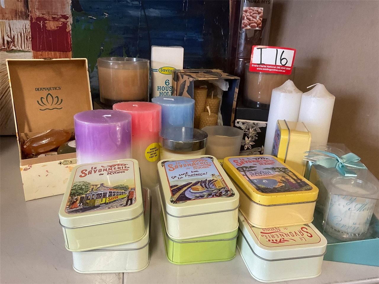 Assorted Sizes Of Candles, And Tinned French Soaps