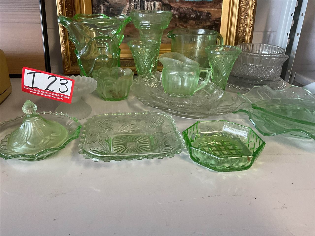 Assorted Items Of Green Glassware Vases, Dishes Etc