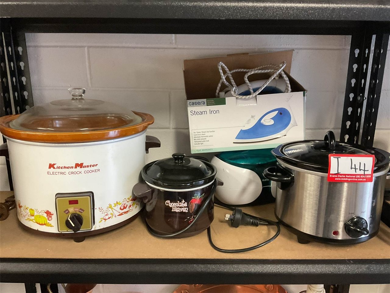 Kitchen Master Crock Cooker, Chocolate Heaven Fondue Pot, Casera Steam Iron, Cleaver Jewellery Cleaner And Mini Crock Pot, Untested, "Sold As Is"