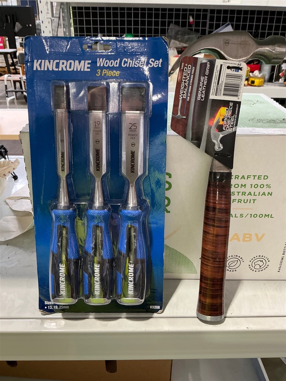 Kincrome 3 PCE.Wood Chisel Set and Leather Grip,Hammer