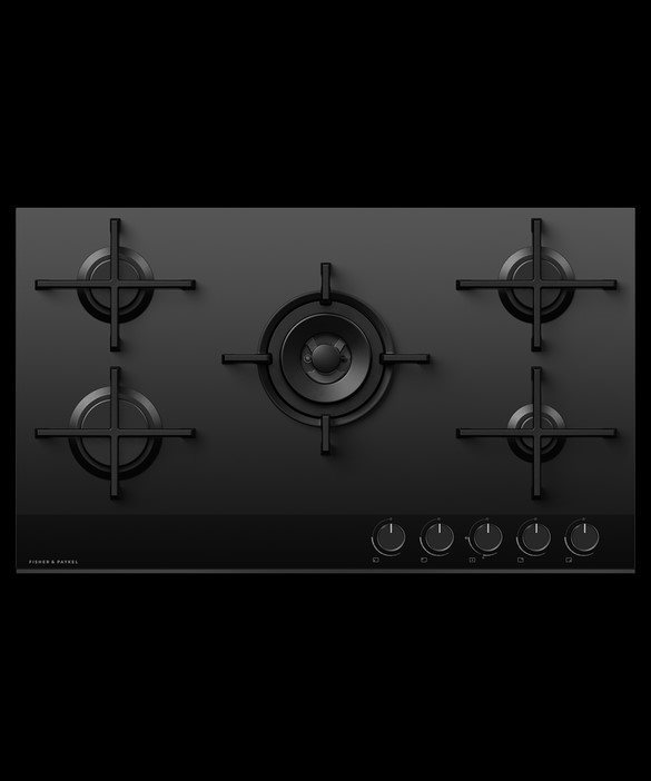 Fisher & Paykel 90cm Series 9 5-Burner Gas on Glass Cooktop, Natural Gas, Black, Model Number: CG905DNGGB4 - RRP $2,499