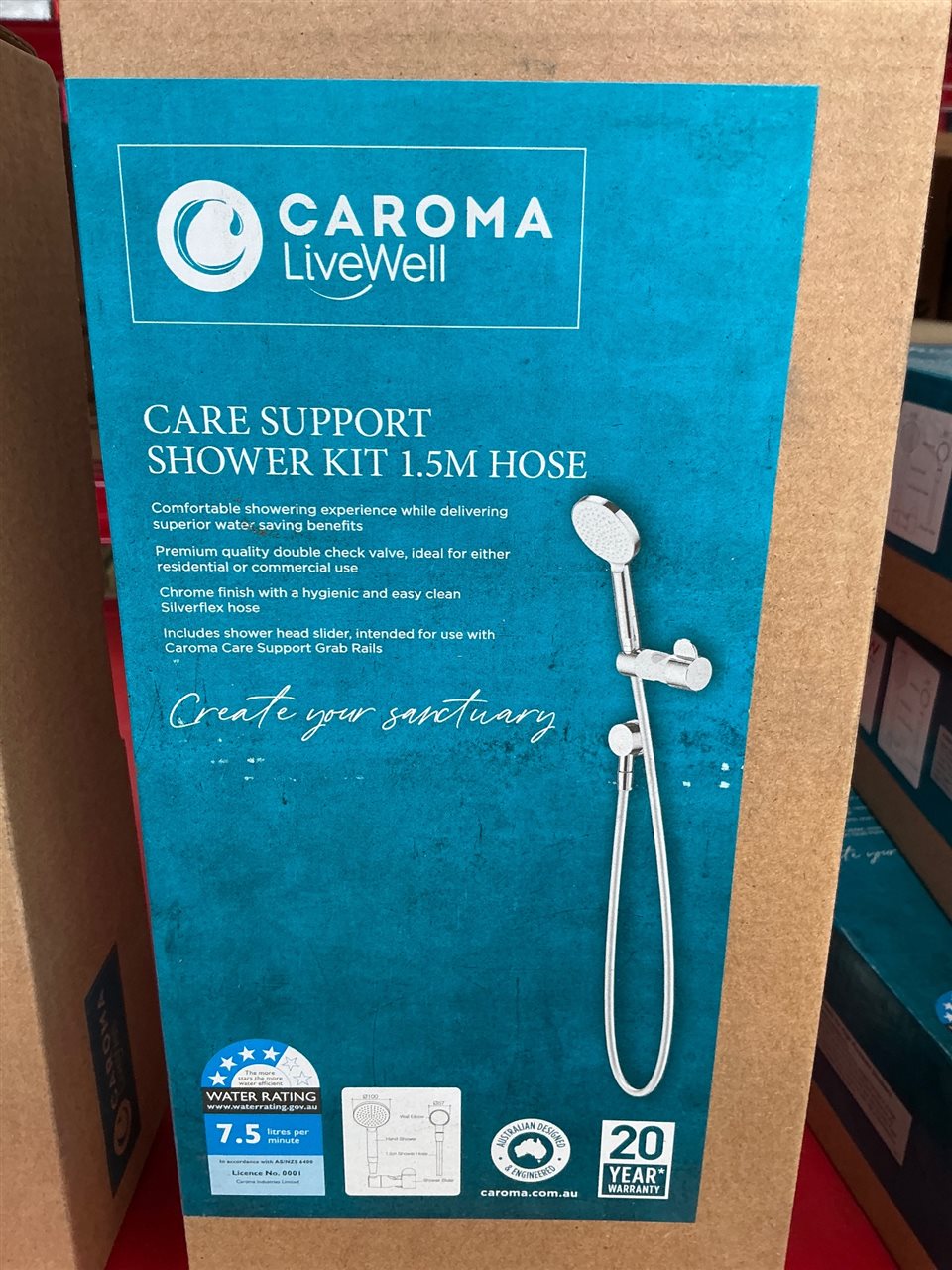 Caroma Care Supp Shower Kit - 1.5m Ch/Wht.  RRP  - $378 - Sold Per Each