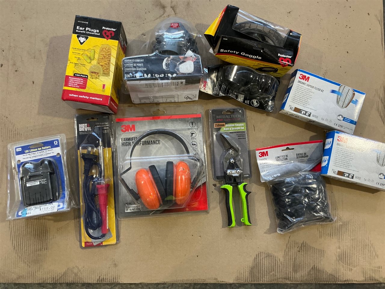 Soldering Iron Tinsnips Ear Muffs  and 18 V Battery