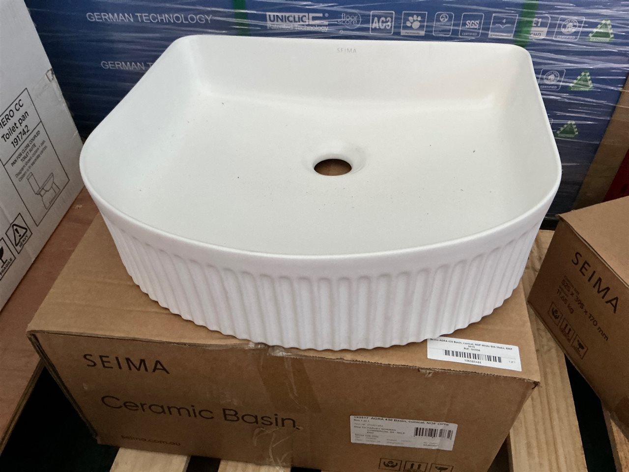 Seima AGRA 430 Basin, Conical, NOF White Silk Matte, RRP $415