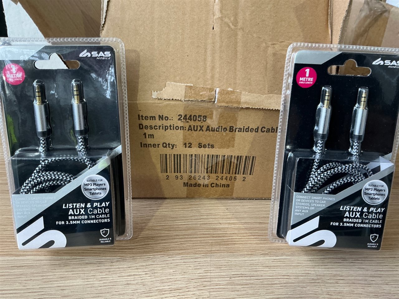 AUX Audio Braided Cable - Suit Smartphones / Tablets etc. -Quantity of 12