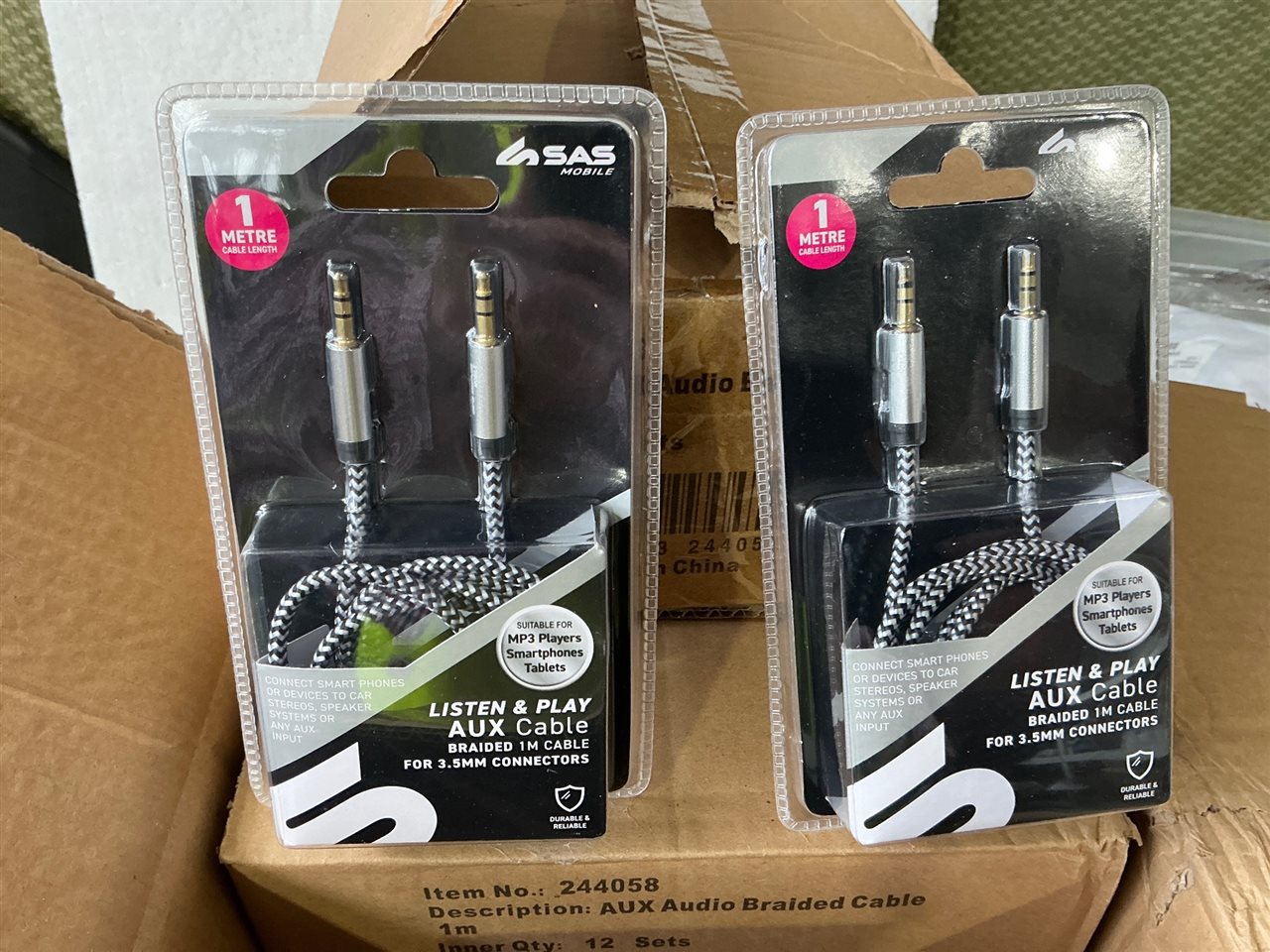 AUX Audio Braided Cable - Suit Smartphones / Tablets etc. -Quantity of 12