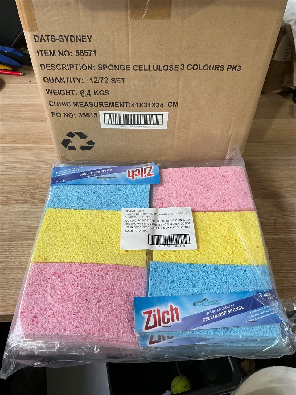 Zilch Sponges - Carton of 6 Packs of .12 x3