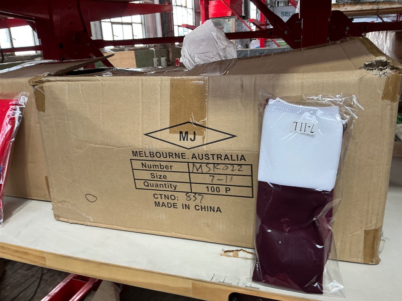 Foot Ball Socks - Carton of 100  Pair - Size  7 - 11 Maroon  / White