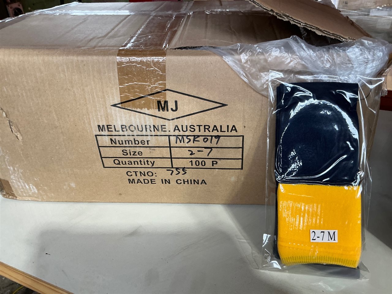 Foot Ball Socks - Carton of 100  Pair - Size 2 -7  - Navy Blue    / Yellow
