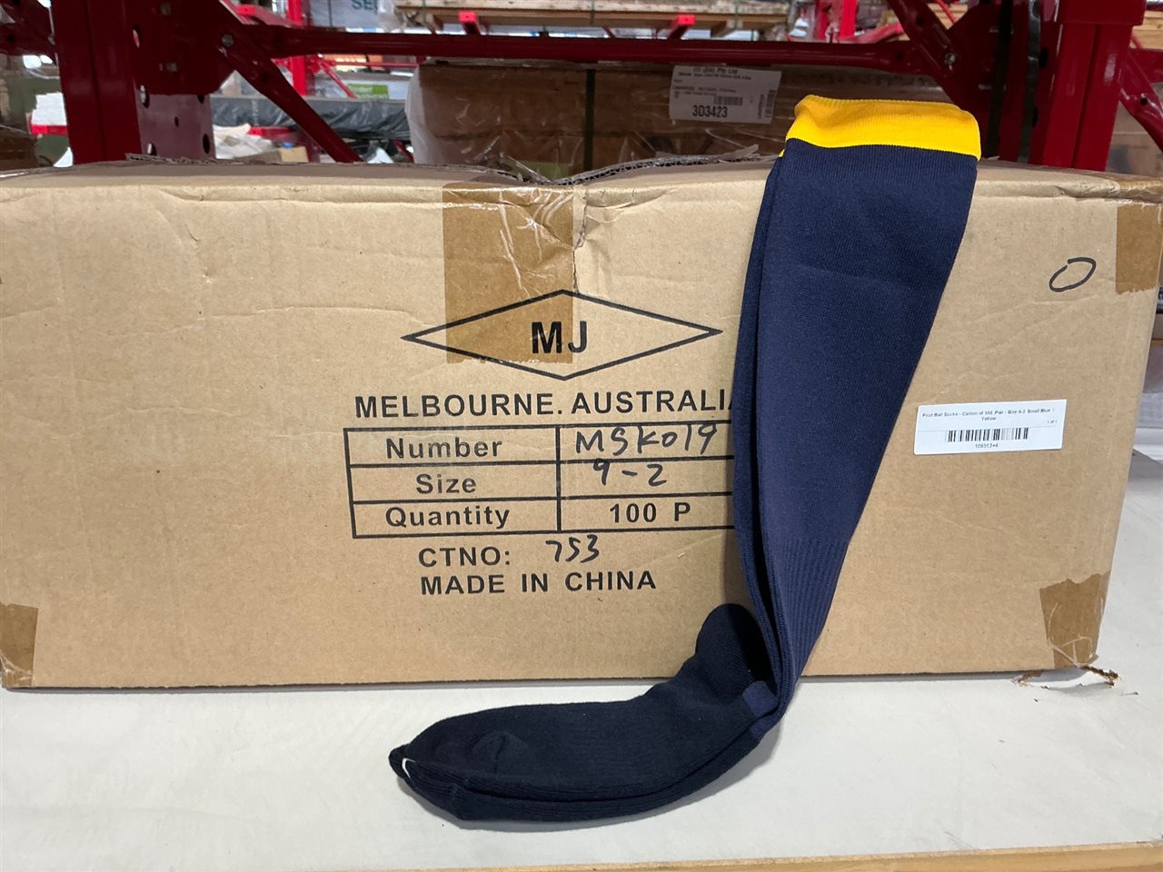 Foot Ball Socks - Carton of 100  Pair - Size 9-2  Small Blue  / Yellow