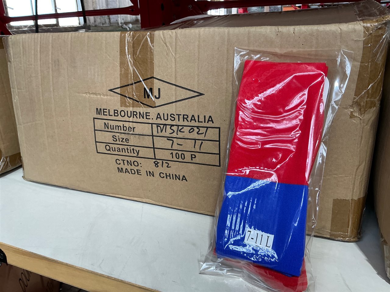 Foot Ball Socks - Carton of 100 Pair - Size 7 - 11 - Red/ Blue