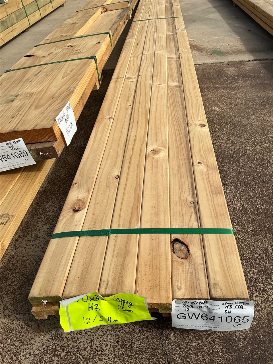 70 x 35, CCA Treated Pine, Capping (25mm), 12 pcs @ 5.4 M, 64.8 Lin Metres Total Pk GW641065