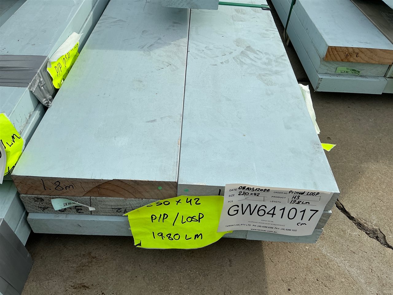 230 x 42, Primed LOSP Treated Pine, Mixed Lengths, 19.8 Lin Metres Total PK# GW641017