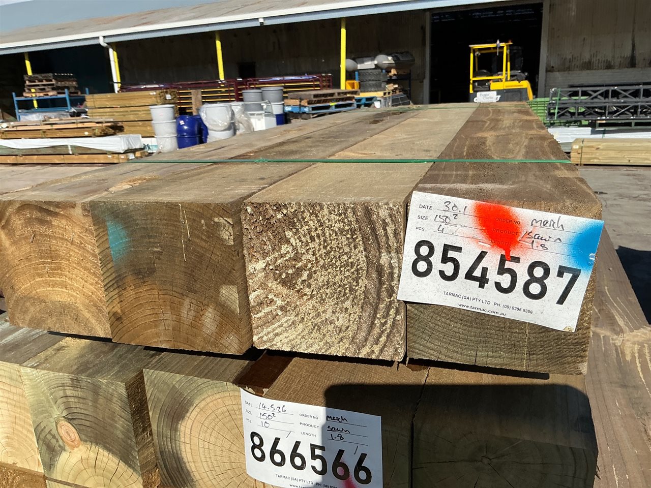 150 x 150, CCA Treated Pine, Sawn, 4 pcs @ 1.8 M, 7.2 Lin Metres Total Pk 854587