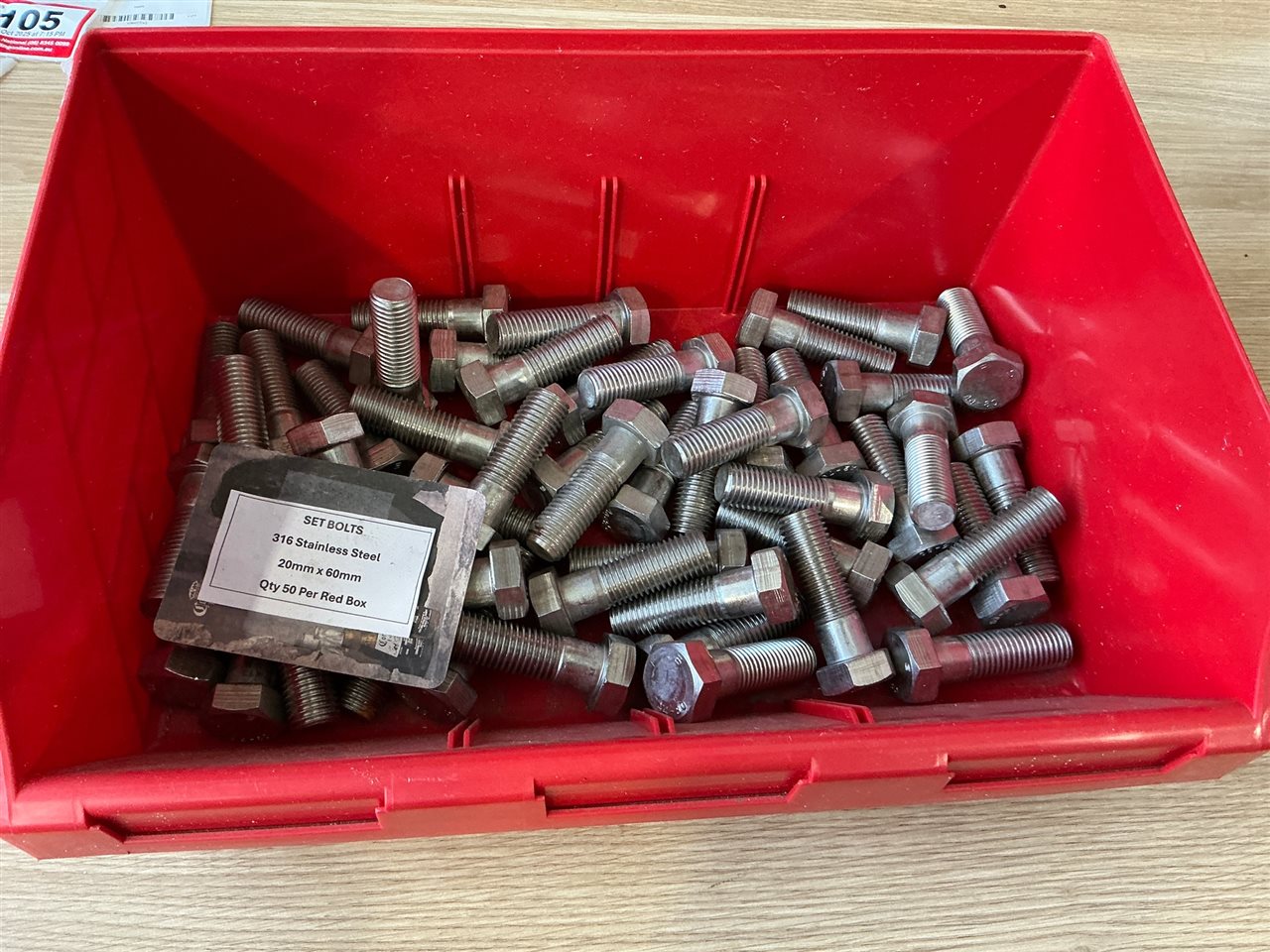 Stainless Steel Bolts- -316 Grade - Set Bolts - 20 x 60 mm - Quantity of 50 - Sold Per Tray  of 50