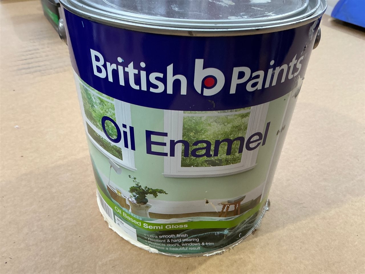 British Paints -Oil Enamel  - Semi Gloss-  White  -  4 Litre- Damaged Tins