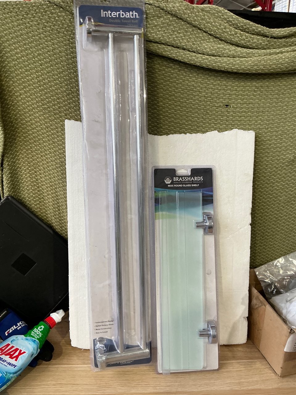 Glass Bathroom Shelf -450 mm and 780 mm Double Towel Rail