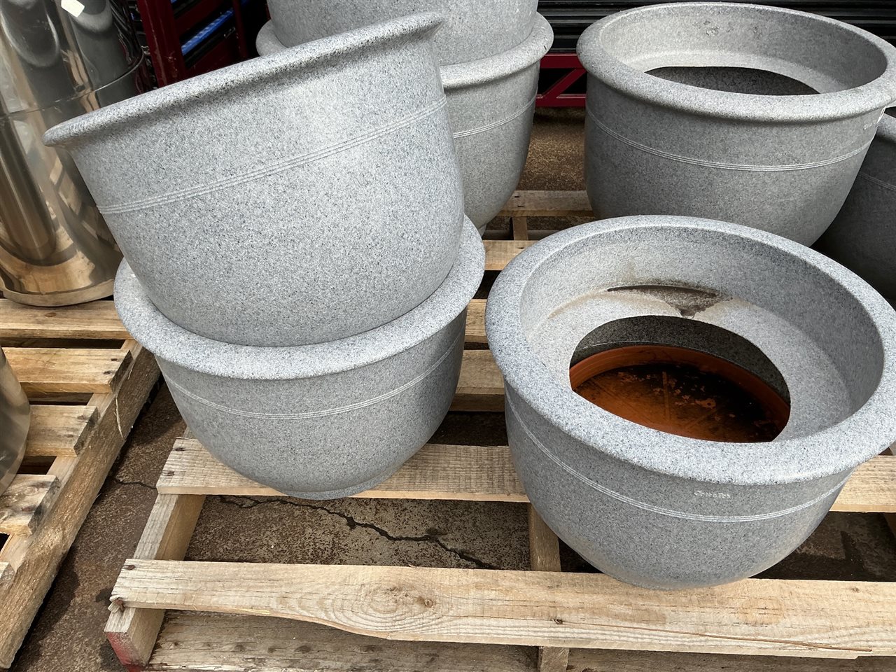 Pot Planters - Quantity of 3 - Grey Plastic -  -500  mm Dia x 350  mm H