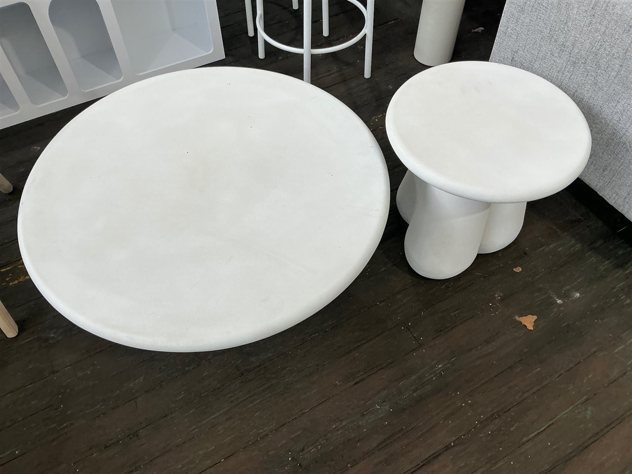 Coffee Table & Lamp Table, Solid with White Cement Covering
