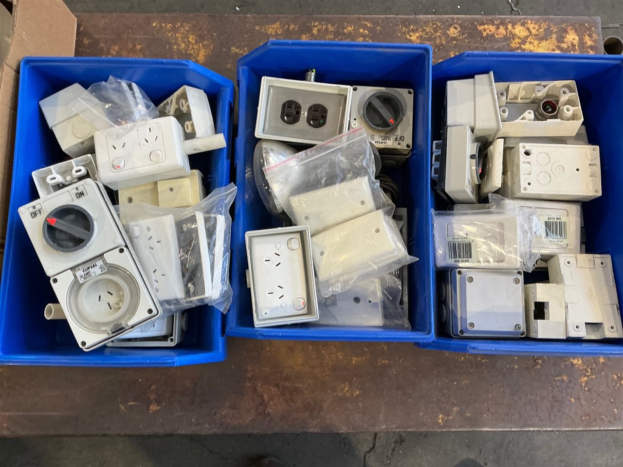 Quantity of 3 Parts Bins with Electrical Sockets /   Switches