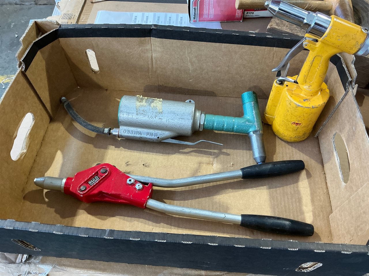 Pneumatic Pop Riveters x 2 and Hand Op Riveter