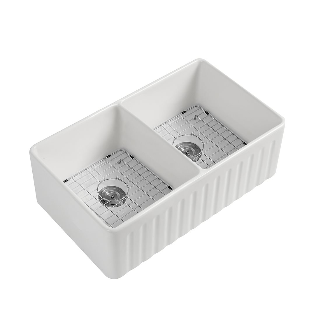Fine Fireclay Kitchen Sink Reversible Design, with SS304 Bottom Grid and Strainer