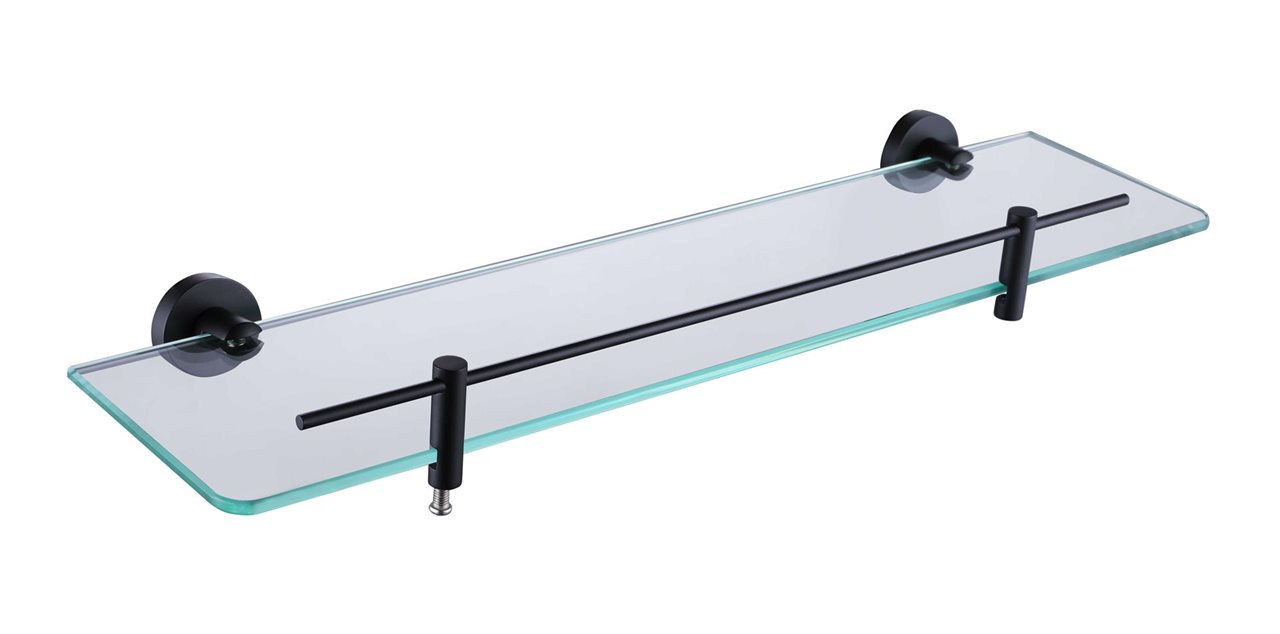 Matte Black Glass Shelf 500mm x 120mm Brass Construction