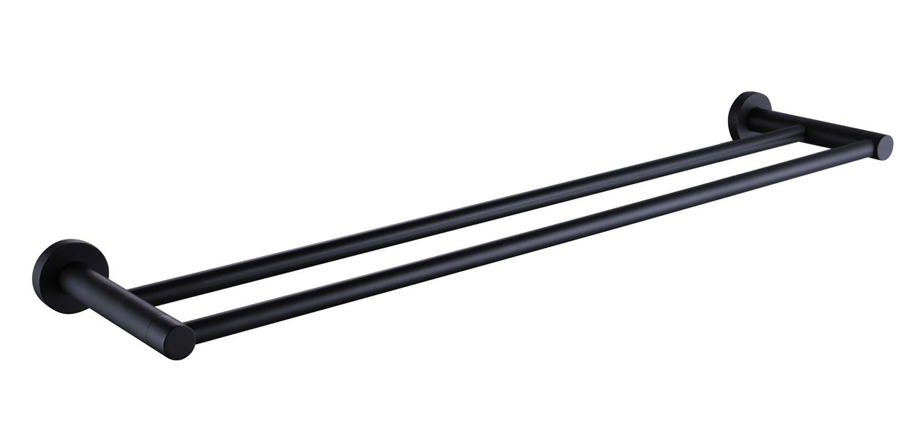 Matte Black Double Towel Rail Brass Construction