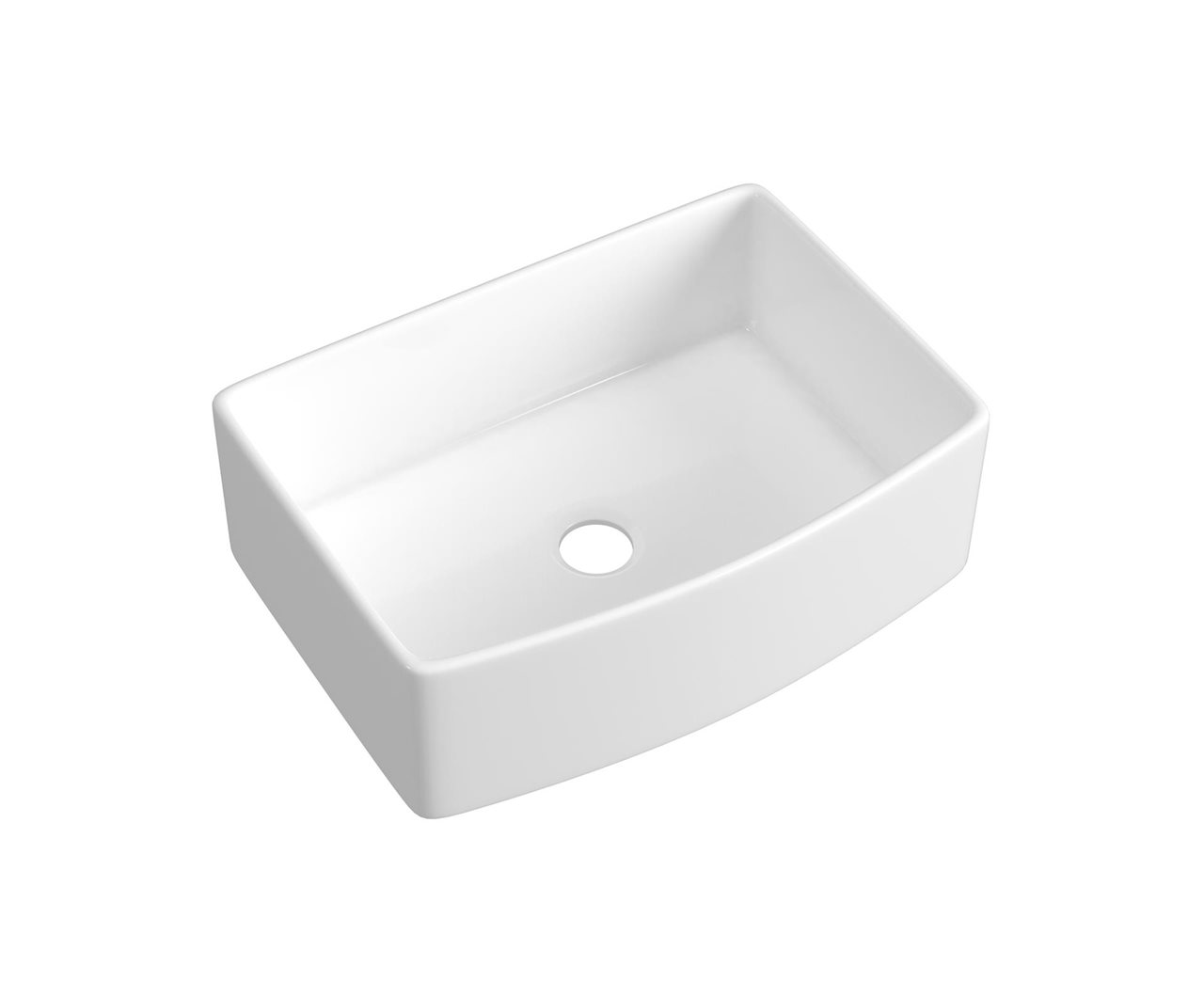 Fine Fireclay Kitchen Sink-Arch Edge Curved Design, with SS304 Bottom Grid, Strainer