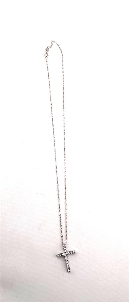 Pendant & Chain 14ct White Gold Cubic Zirconia Cross