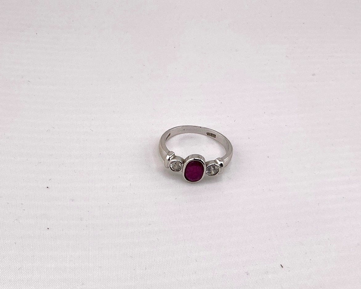 White Gold Ruby & CZ Ring