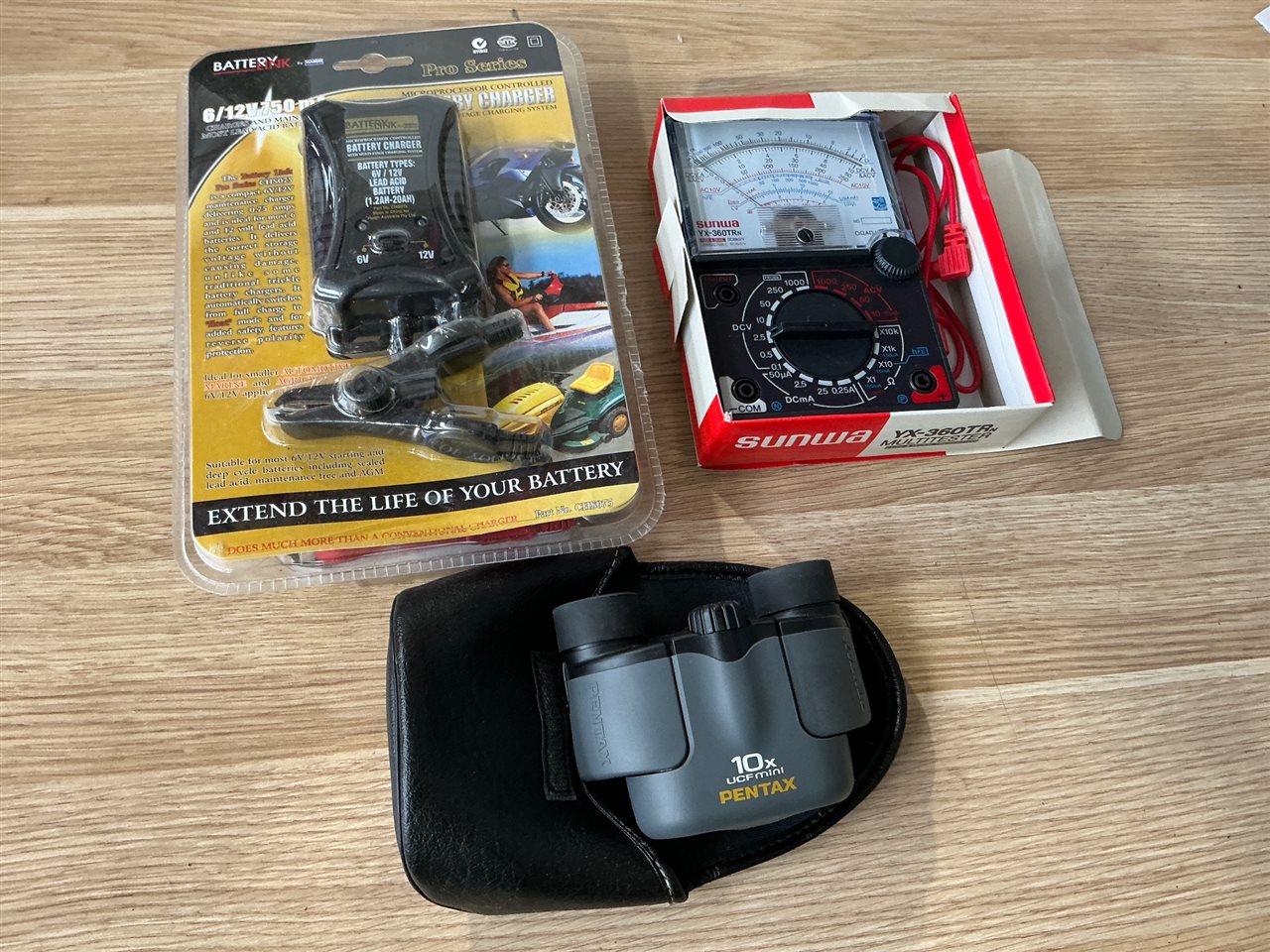 Mini Binoculars , Trickle Charger  and Multimeter