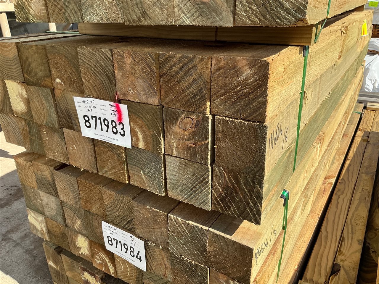 100 x 100, CCA Treated Pine, Sawn, 24 pcs @ 2.4 M, 57.6 Lin Metres Total Pk 871983