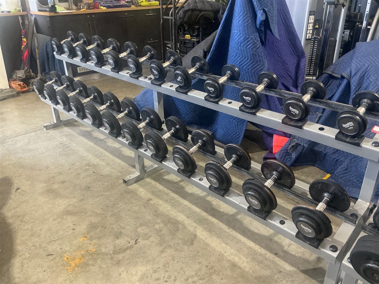 Quantity of Rubber Encased Dumbbells 2 Tier Rack - 2.5kg - 15KG - 24 Dumbbells