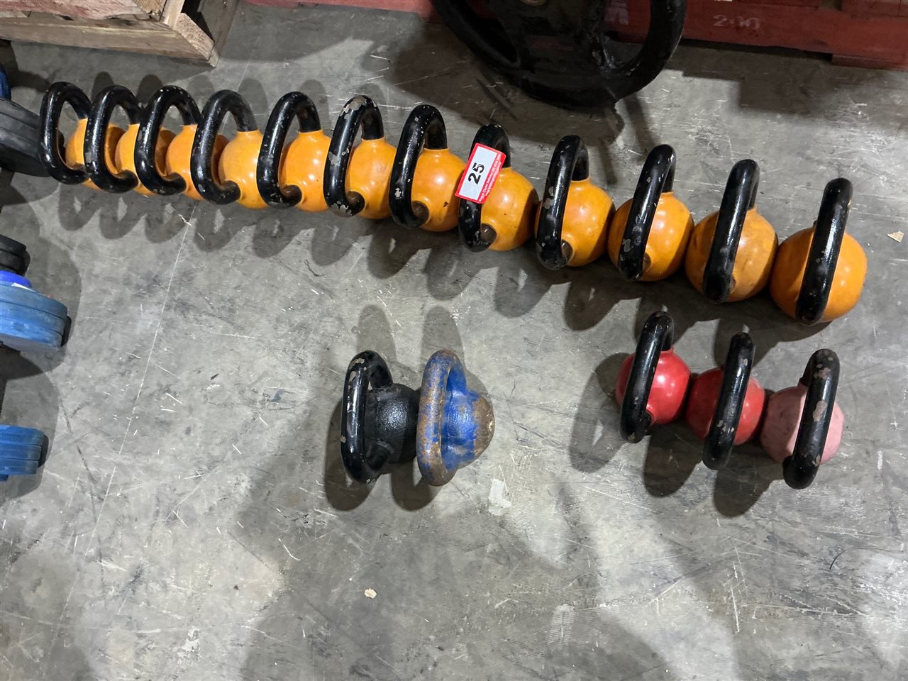 Quantity of Cast Iron Kettlebells (Approx. 18, Assorted Weights) 10 -15 LBS
