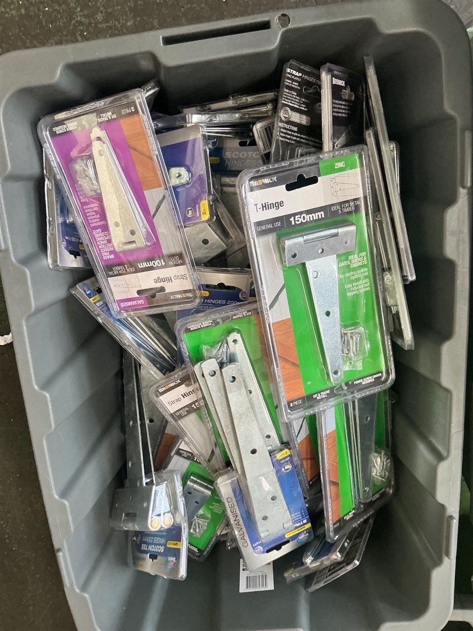 Crate of T Hinges and Strap Hinges Asstd Sizes Zinc & Galv.