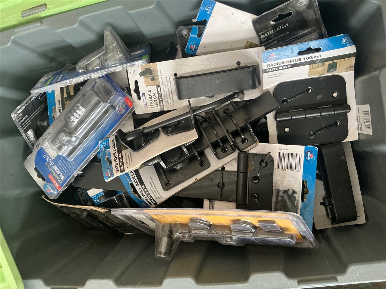 Crate of Mixed Gate Hinges and Slide Bolts - Black   Approx Quantity  of 42
