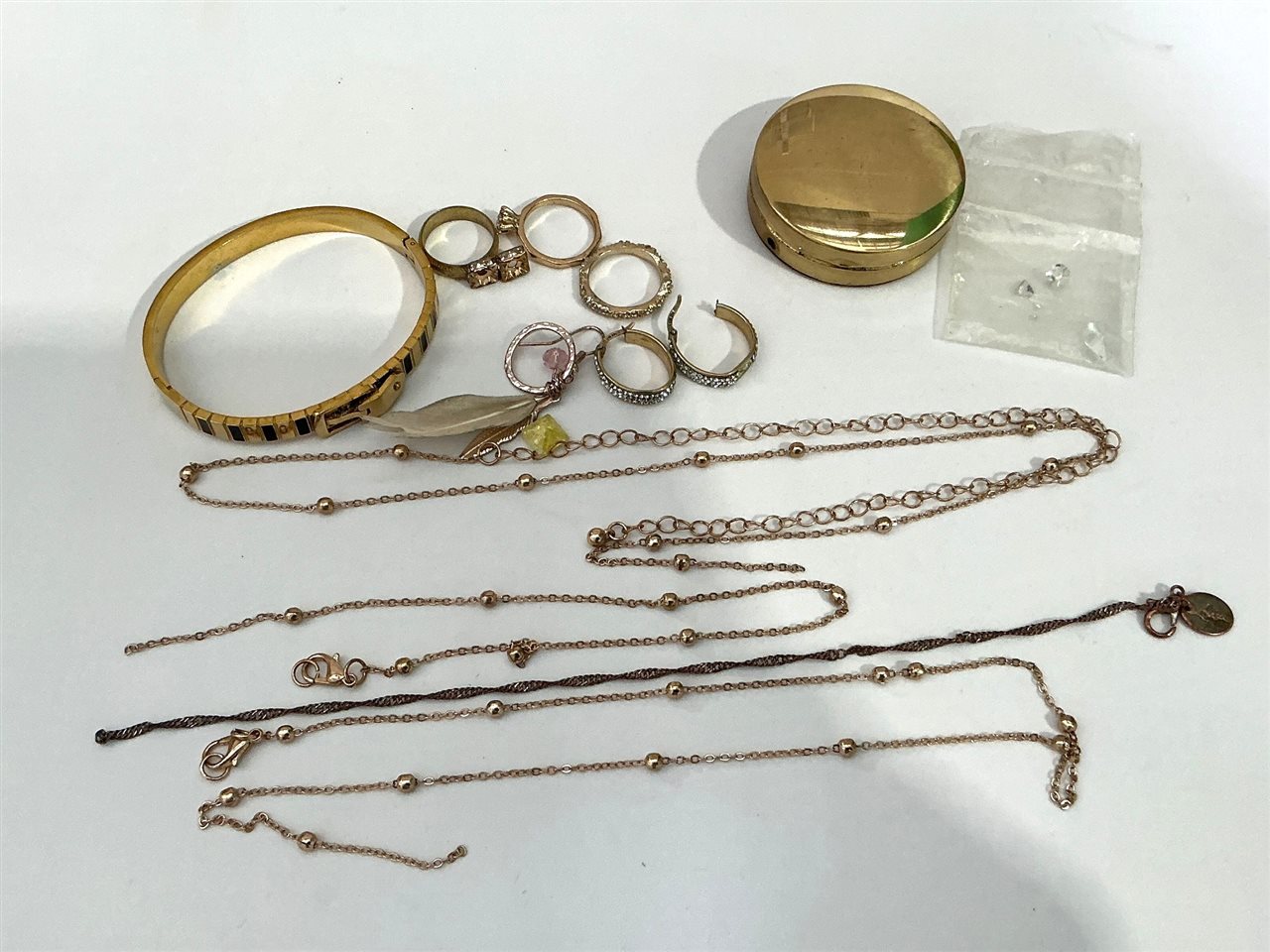 Costume Jewellery - Bangle, Compass, Rings, Earrings, Coloured Stones & Necklace (All Broken)